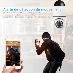 Caméra d'ampoule sans fil d'intérieur 2MP 1080P 360 degrés : 01 acheté = 01 offert