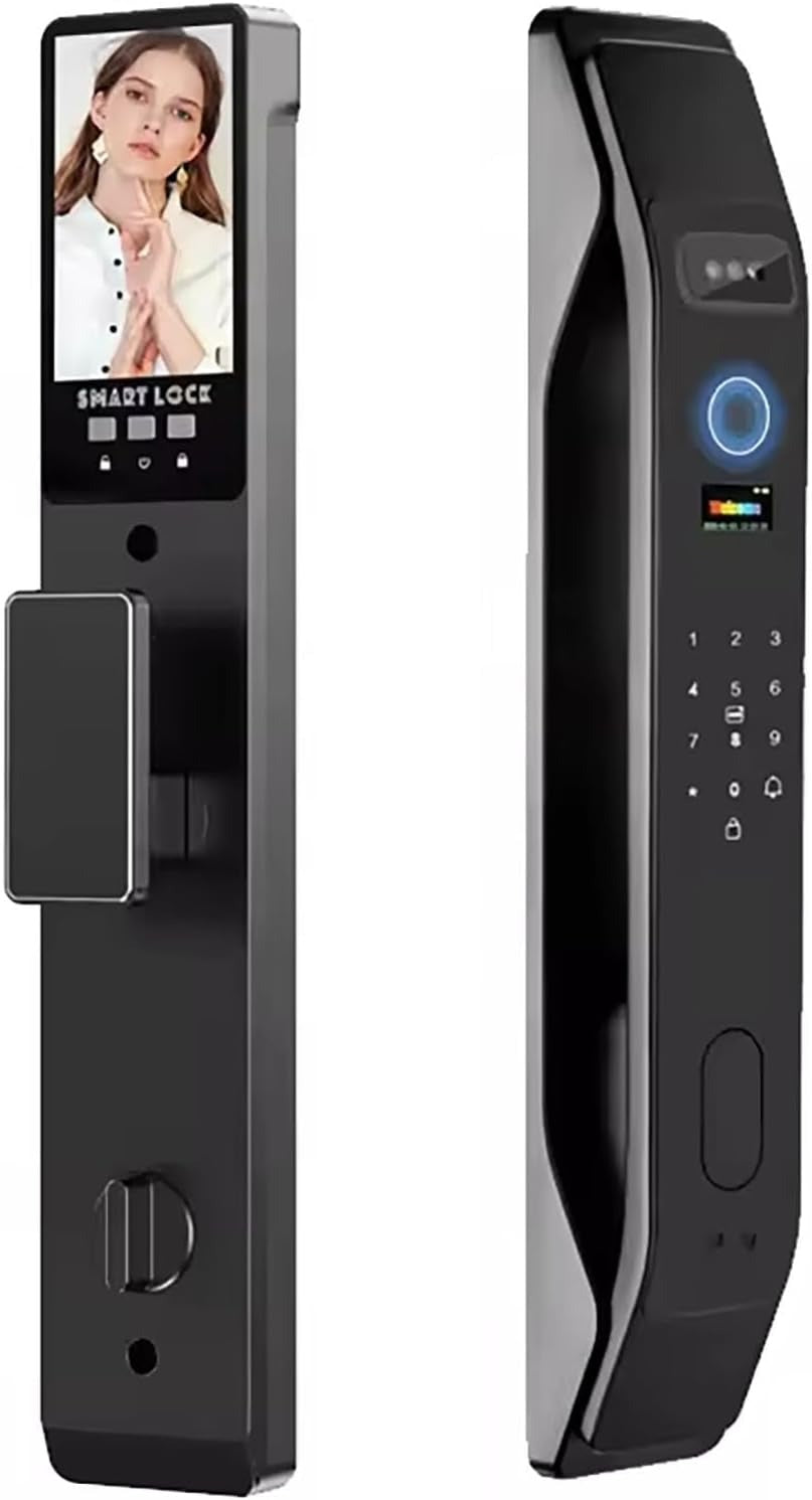 Serrure intelligente à reconnaissance faciale 3D, avec caméra vidéo intégrée, Wi-Fi intégré, contrôle via application, kit de déverrouillage par empreinte digitale incluant cylindre et pêne dormant