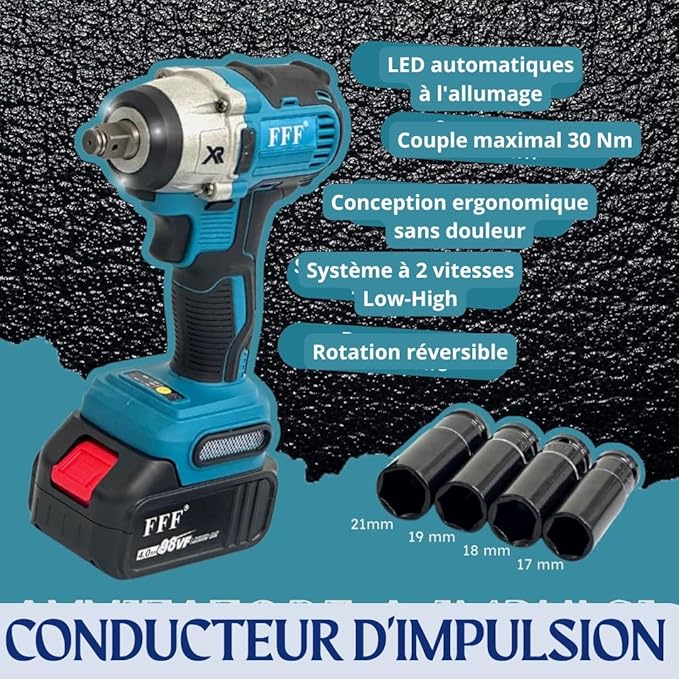 kit de 3 outils sans fil perceuse, meuleuse, boulonneuse  avec 2 batteries