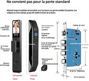 Serrure intelligente à reconnaissance faciale 3D, avec caméra vidéo intégrée, Wi-Fi intégré, contrôle via application, kit de déverrouillage par empreinte digitale incluant cylindre et pêne dormant