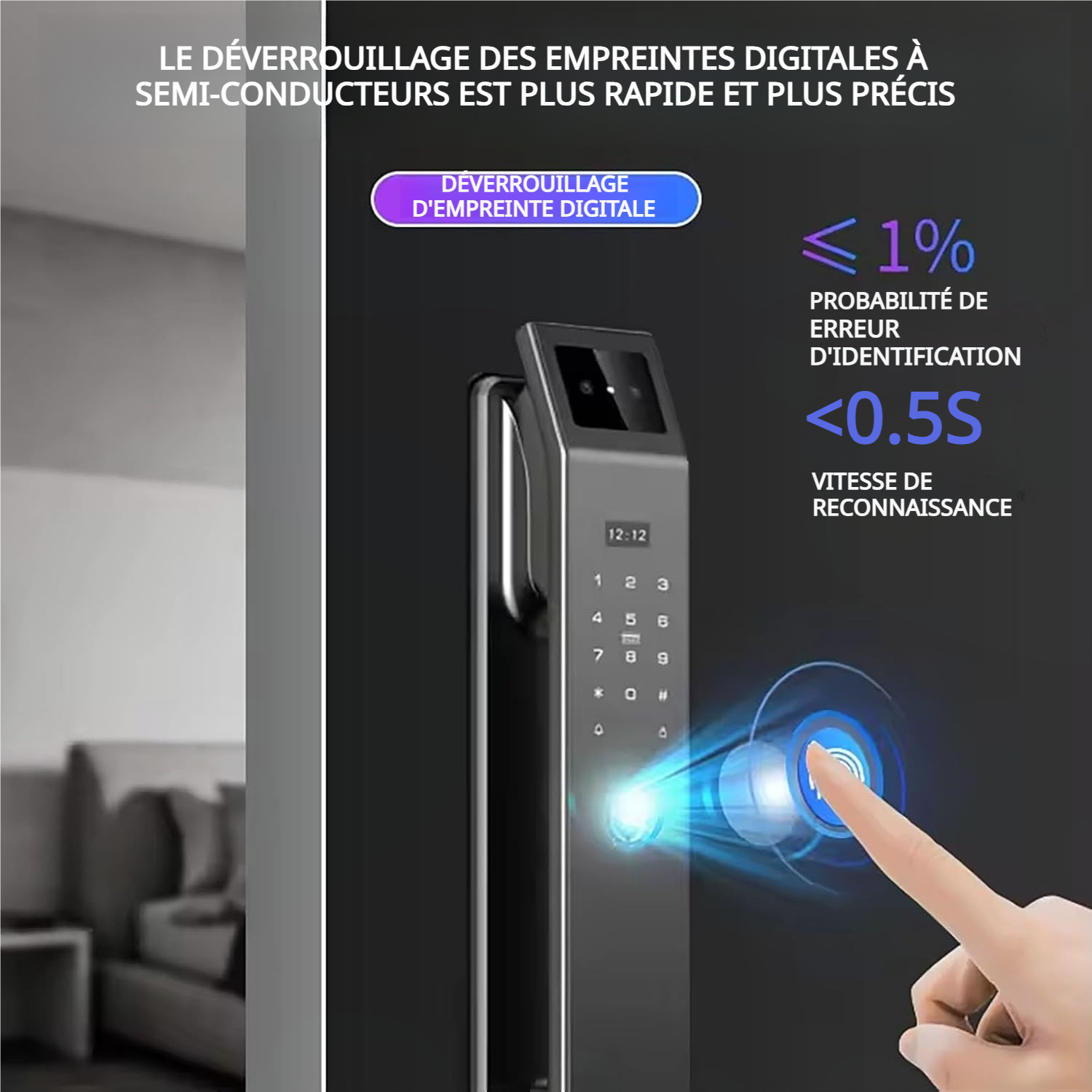 Serrure intelligente à reconnaissance faciale 3D, avec caméra vidéo intégrée, Wi-Fi intégré, contrôle via application, kit de déverrouillage par empreinte digitale incluant cylindre et pêne dormant